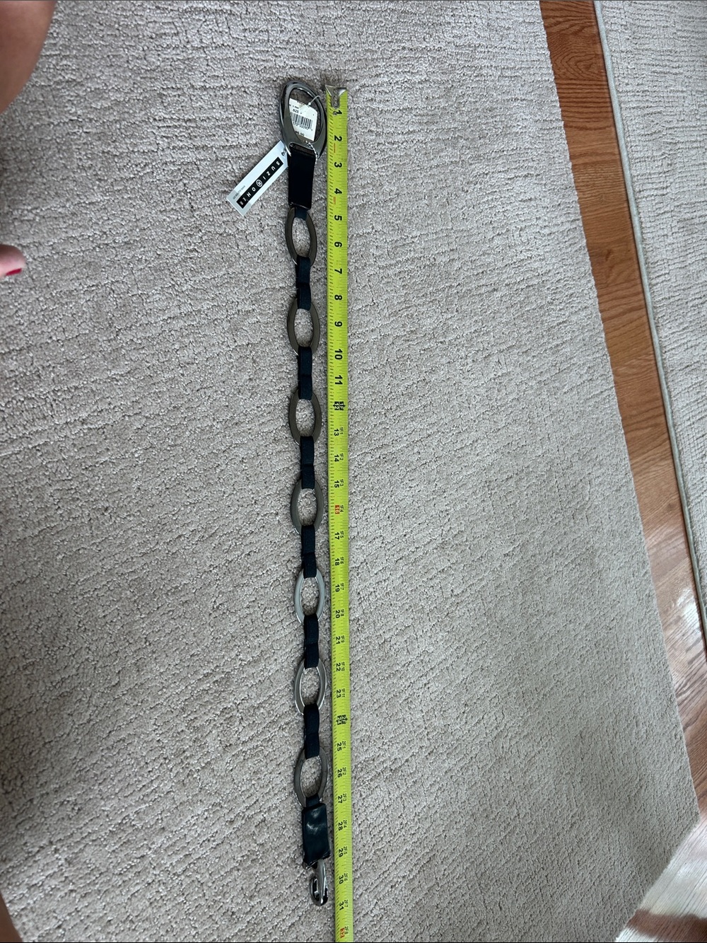 Suzi Roher Black Strap Belt with Silver Glitter Oval Links
